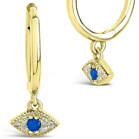 14 K Yellow Gold Plated Micro Evil Eye Earr - Picture 2 of 4